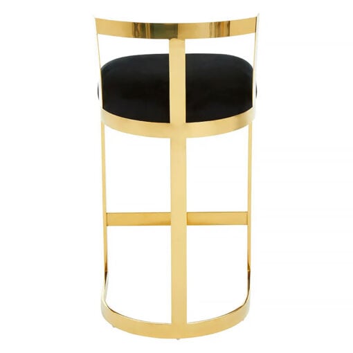 Bea Art Deco Black Velvet And Gold Metal Bar Stool With Backrest