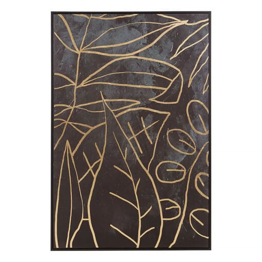 Black And Gold Floral Abstract Wall Art Poster With Black Wood Frame 123cm