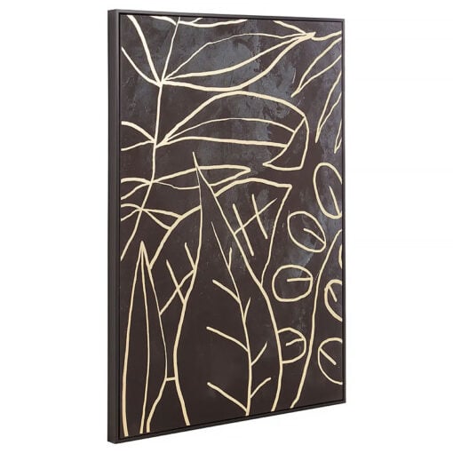 Black And Gold Floral Abstract Wall Art Poster With Black Wood Frame 123cm