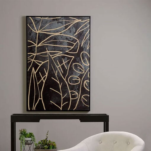 Black And Gold Floral Abstract Wall Art Poster With Black Wood Frame 123cm