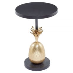 Boho Pineapple Round Black And Gold Metal End Table Side Table