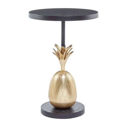 Boho Pineapple Round Black And Gold Metal End Table Side Table