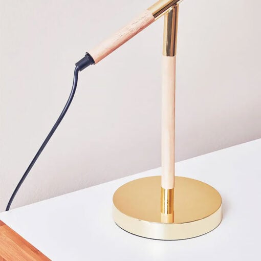 Brass Gold Metal And Wood Adjustable Table Desk Lamp 49cm