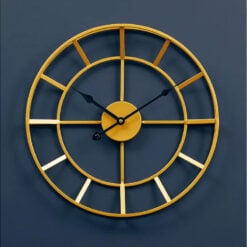 Cain Medium Industrial Gold Metal Skeleton Wall Clock With Black Hands 40cm