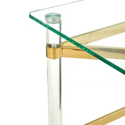 Clarice Art Deco Clear Glass And Gold Metal Side Table With Acrylic Legs