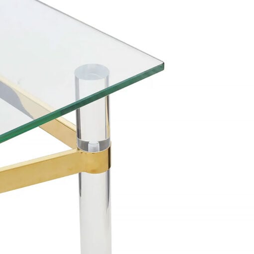 Clarice Art Deco Glass And Gold Metal Console Table With Acrylic Legs