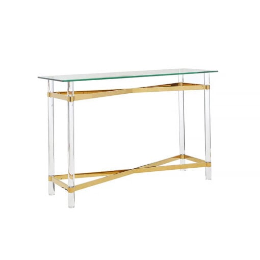 Clarice Art Deco Glass And Gold Metal Console Table With Acrylic Legs