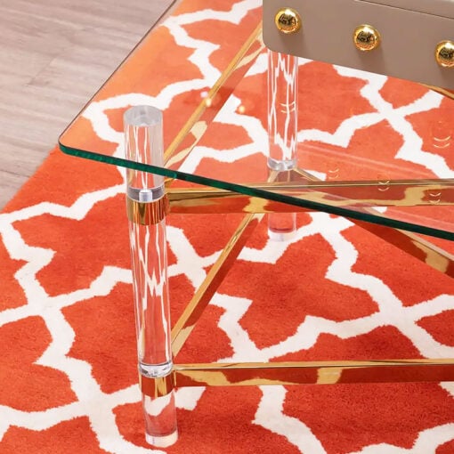 Clarice Art Deco Glass And Gold Metal Large Coffee Table With Acrylic Legs