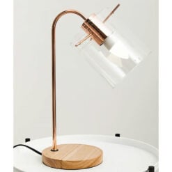 Copper Rose Gold Metal And Wood Curved Table Desk Lamp 40cm