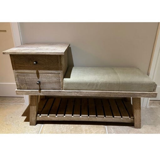 Country Rustic Solid Mango Wood Cushioned Hallway Storage Bench Shoe Rack