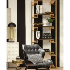 Dion Art Deco Gold Metal And Black Glass 5 Tier Shelving Unit Bookcase