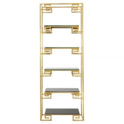 Dion Art Deco Gold Metal And Black Glass 5 Tier Shelving Unit Bookcase