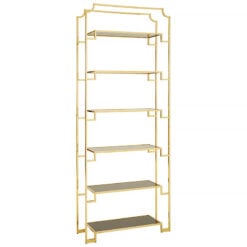 Dion Art Deco Gold Metal And Black Glass 6 Tier Shelving Unit Bookcase