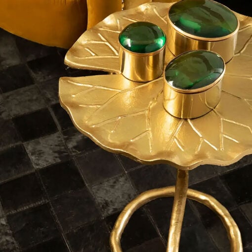 Flower Leaf Gold Metal Floral Side Table End Table