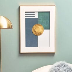 Gold And Green 3D Abstract Wall Art Poster With Gold Metal Frame 86cm