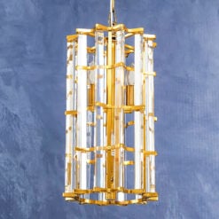 Gold Brass Metal And Crystal 4 Light Vertical Ceiling Pendant Chandelier