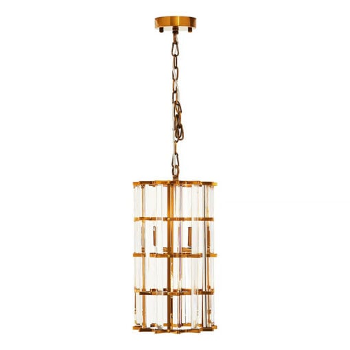 Gold Brass Metal And Crystal 4 Light Vertical Ceiling Pendant Chandelier