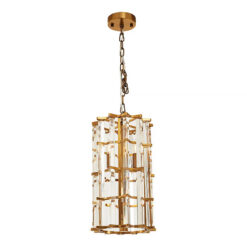 Gold Brass Metal And Crystal 4 Light Vertical Ceiling Pendant Chandelier