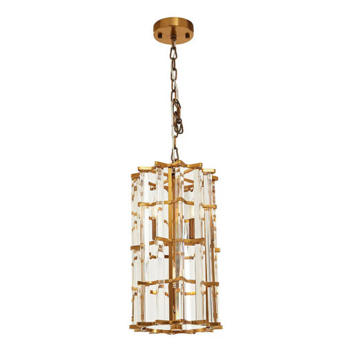 Gold Brass Metal And Crystal 4 Light Vertical Ceiling Pendant Chandelier