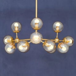 Gold Metal And Brown Tint Glass 12 Light Ceiling Pendant Chandelier 104cm