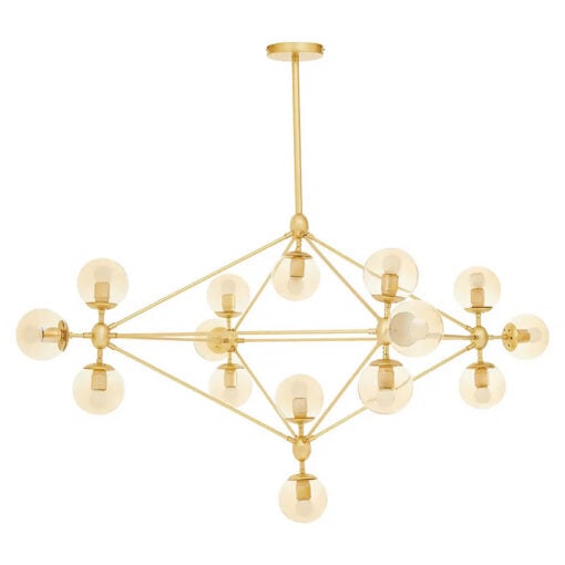 Gold Metal And Brown Tint Glass 15 Light Ceiling Pendant Chandelier 148cm