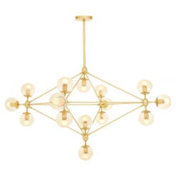 Gold Metal And Brown Tint Glass 15 Light Ceiling Pendant Chandelier 148cm