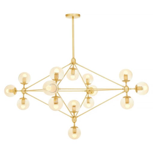 Gold Metal And Brown Tint Glass 15 Light Ceiling Pendant Chandelier 148cm