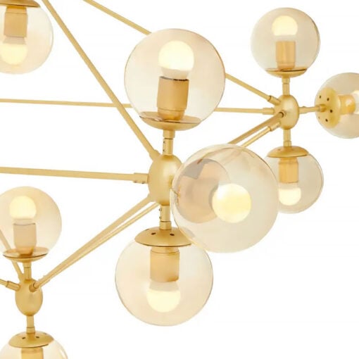 Gold Metal And Brown Tint Glass 15 Light Ceiling Pendant Chandelier 148cm