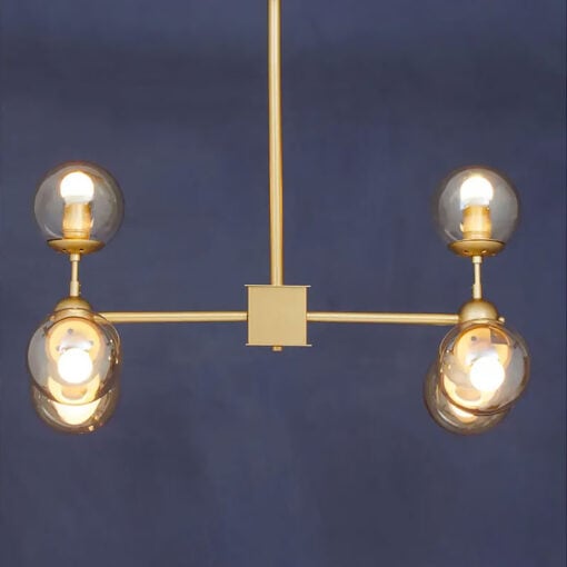 Gold Metal And Brown Tint Glass 6 Light Ceiling Pendant Chandelier