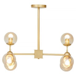 Gold Metal And Brown Tint Glass 6 Light Ceiling Pendant Chandelier