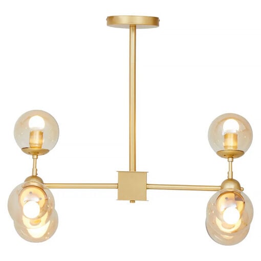 Gold Metal And Brown Tint Glass 6 Light Ceiling Pendant Chandelier