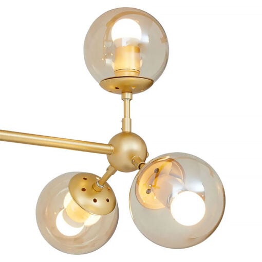 Gold Metal And Brown Tint Glass 6 Light Ceiling Pendant Chandelier