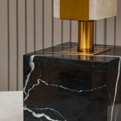 Grey Marble And Gold Metal Table Desk Lamp 82cm With White Fabric Shade