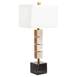 Grey Marble And Gold Metal Table Desk Lamp 82cm With White Fabric Shade