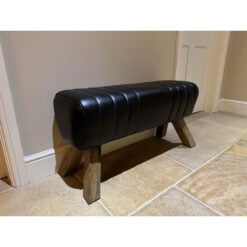 Industrial Black Genuine Leather Pommel Horse Bench With Wood Legs 88cm