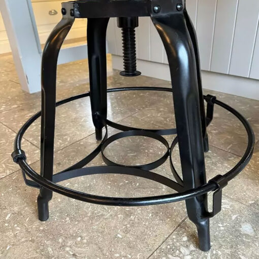 Industrial Black Metal And Genuine Grey Cowhide Adjustable Bar Stool