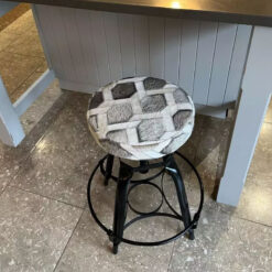 Industrial Black Metal And Genuine Grey Cowhide Adjustable Bar Stool