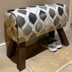 Industrial Genuine Grey Cowhide And Wood Pommel Horse Bench 68cm