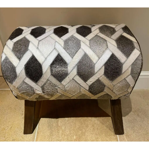 Industrial Genuine Grey Cowhide And Wood Pommel Horse Bench 68cm