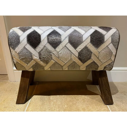 Industrial Genuine Grey Cowhide And Wood Pommel Horse Bench 68cm