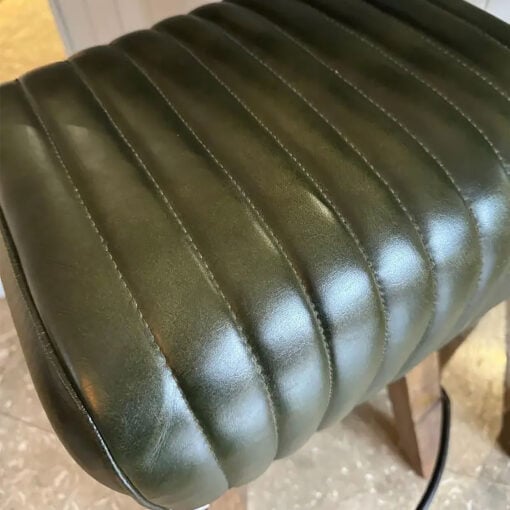 Industrial Green Genuine Leather Pommel Horse Bar Stool With Wood Legs