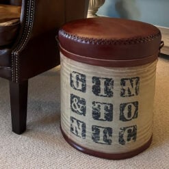 Industrial Retro Vintage Genuine Leather And Canvas Stool Footstool
