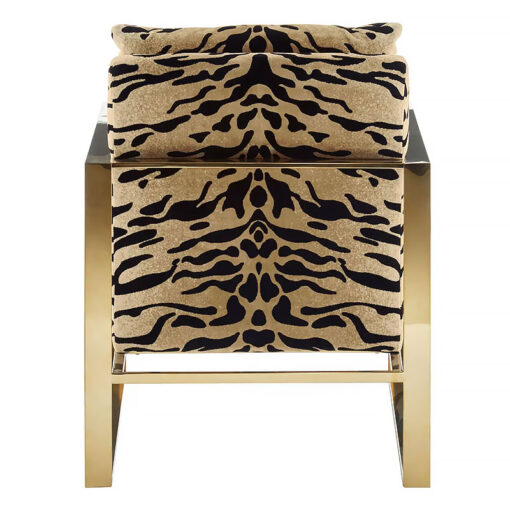 Kenya Art Deco Tiger Print Fabric And Gold Brass Metal Accent Armchair