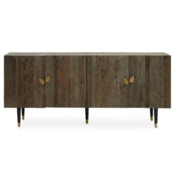 Kina Art Deco Boho Brown Elm Wood And Gold Metal 4 Door Large Sideboard