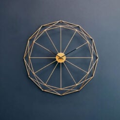 Large Industrial Skeleton Geometric Round Gold Metal Wall Clock 60cm