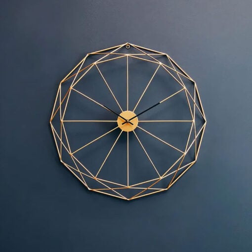 Large Industrial Skeleton Geometric Round Gold Metal Wall Clock 60cm