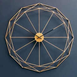 Large Industrial Skeleton Geometric Round Gold Metal Wall Clock 60cm