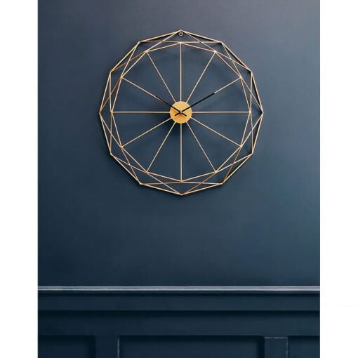 Large Industrial Skeleton Geometric Round Gold Metal Wall Clock 60cm