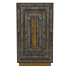 Lee Art Deco Recycled Solid Wood And Gold Brass 2 Door Tall Cabinet