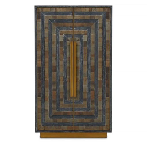 Lee Art Deco Recycled Solid Wood And Gold Brass 2 Door Tall Cabinet